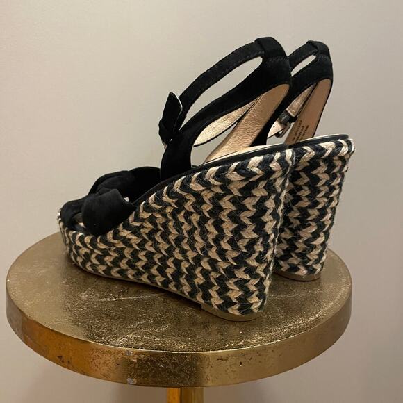 Frye Size 9M Black Suede Wedge Sandals | Braided Espadrille Heel, Sold Out, New - Picture 7 of 10